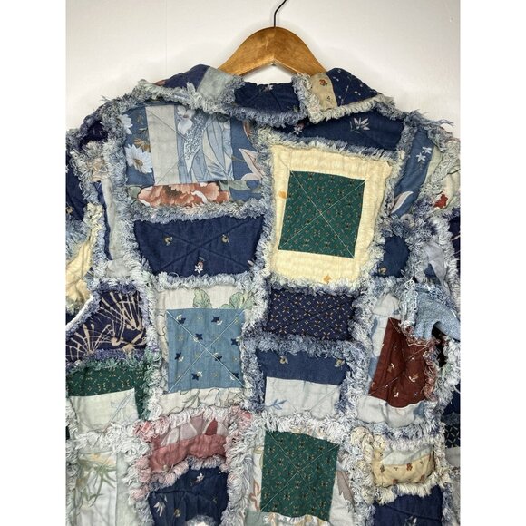Quilted Patchwork Women's Medium Jacket Blue Artsy Boho - Picture 12 of 13